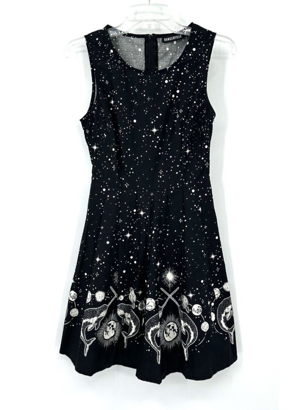 DANGERFIELD cosmic border print dress 6 whales celestial stars space galaxy goth - Picture 2 of 12